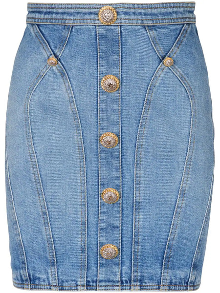  Balmain Button-embellishment Denim Mini Skirt - Blue 
