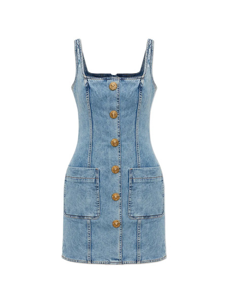  Balmain Button Front Denim Dress - Blue 