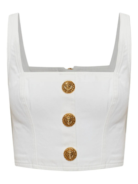  Balmain Button Square-neck Top - White 