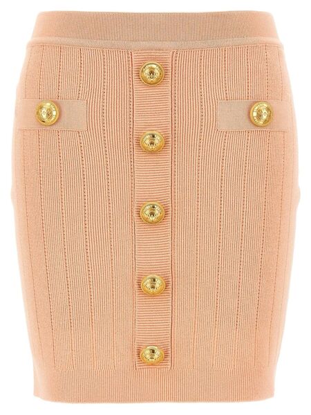  Balmain Buttoned Knitted Midi Skirt - Pink 