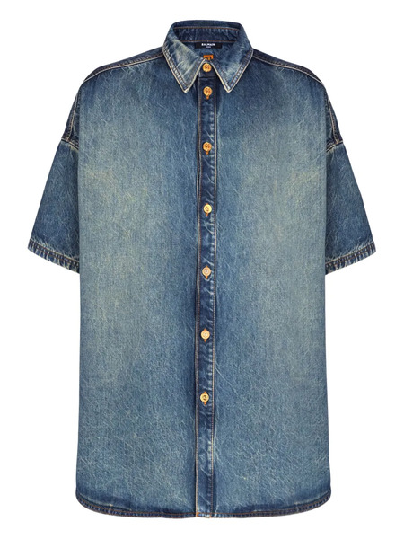  Balmain Buttoned Short-sleeve Shirt - Blue 