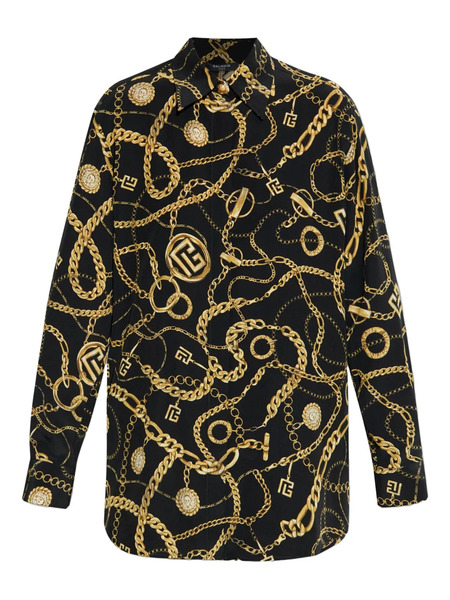  Balmain Chain-print Button-up Shirt - Black 