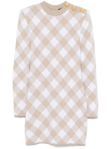  Balmain Checked Mini Dress - Brown 