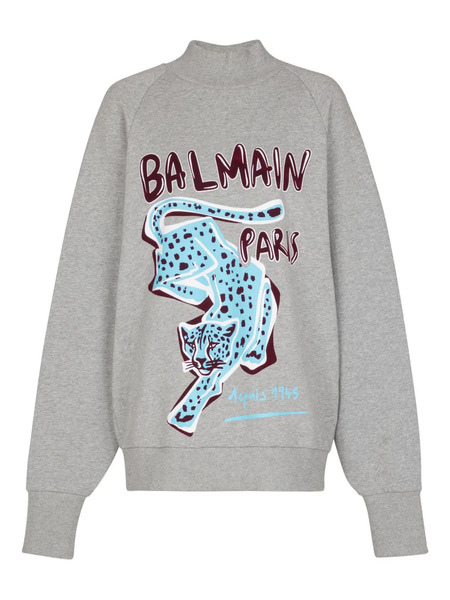  Balmain Cheetah-print Turtleneck Sweatshirt - Grey 