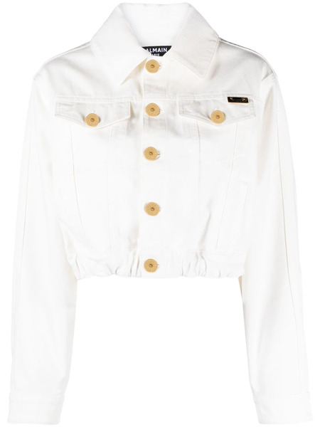  Balmain Cropped Denim Jacket - White 