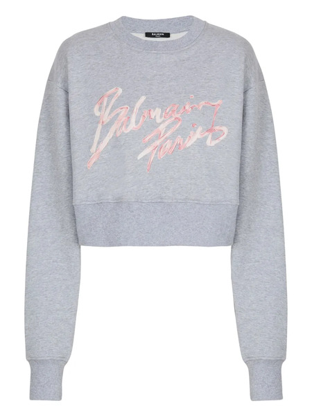  Balmain Cropped Printed Sweatshirt - Grey 