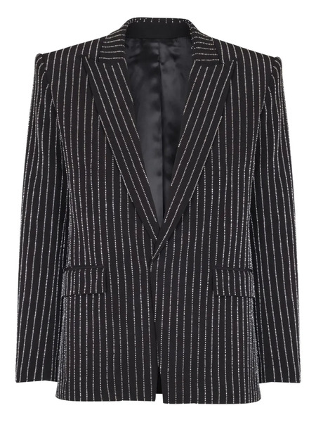  Balmain Crystal-striped Single-button Jacket - Black 