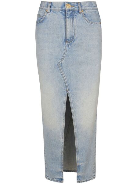  Balmain Denim Midi Skirt - Blue 