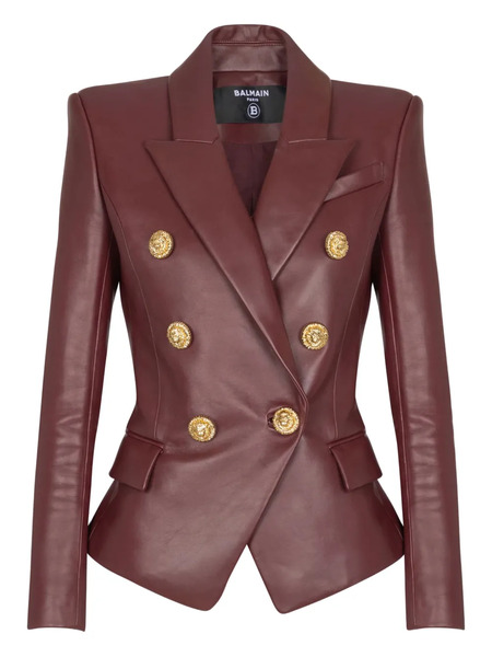  Balmain Double-breasted Lambskin Jacket - Red 