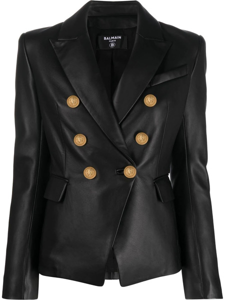  Balmain Double-breasted Leather Blazer - Black 