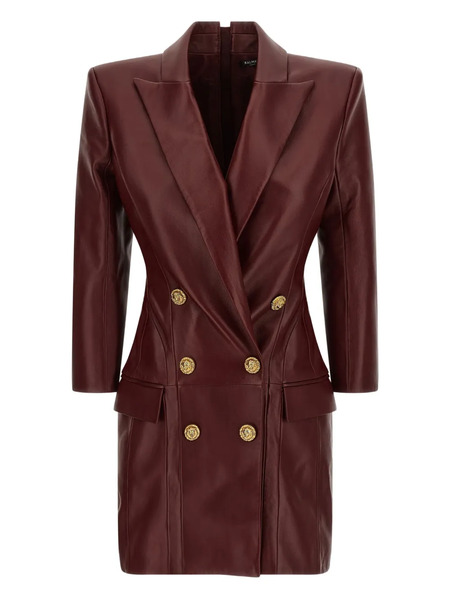  Balmain Double-breasted Leather Mini Dress - Red 