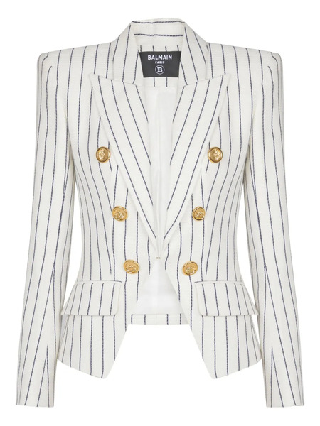  Balmain Double-breasted Striped Blazer - White 