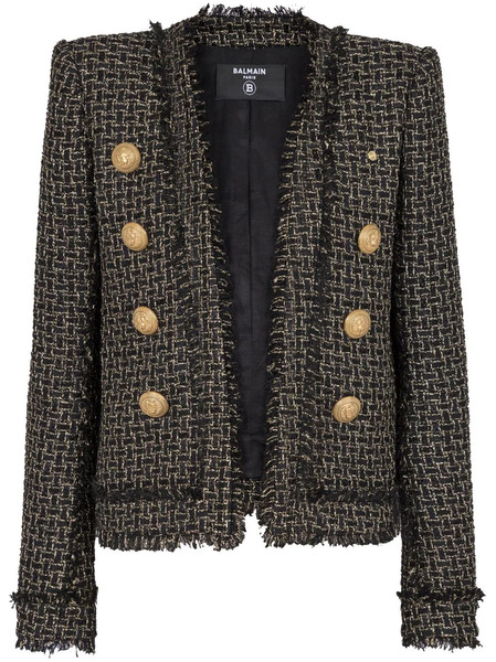  Balmain Double-breasted Tweed Jacket - Black 
