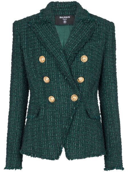  Balmain Double-breasted Tweed Jacket - Green 