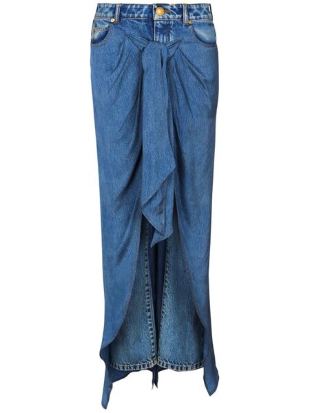  Balmain Draped Denim Skirt - Blue 