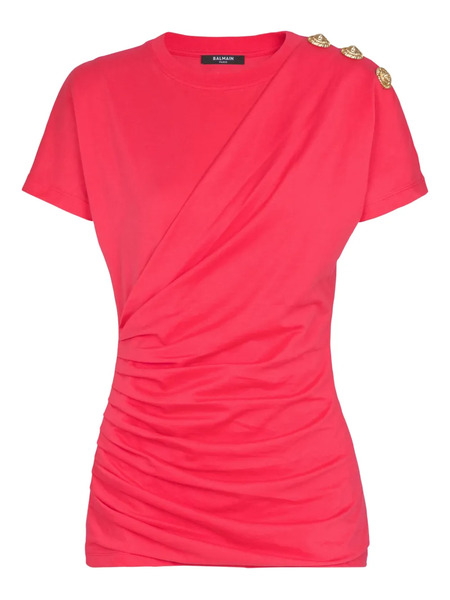 Balmain Draped-detail Button T-shirt - Pink 