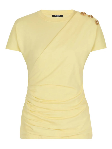  Balmain Draped-detail T-shirt - Yellow 