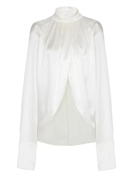  Balmain Draped Long-sleeve Blouse - White 
