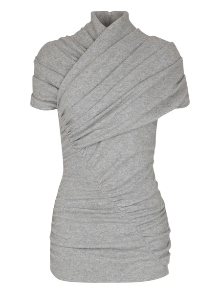  Balmain Draped Short-sleeve Knit Top - Grey 