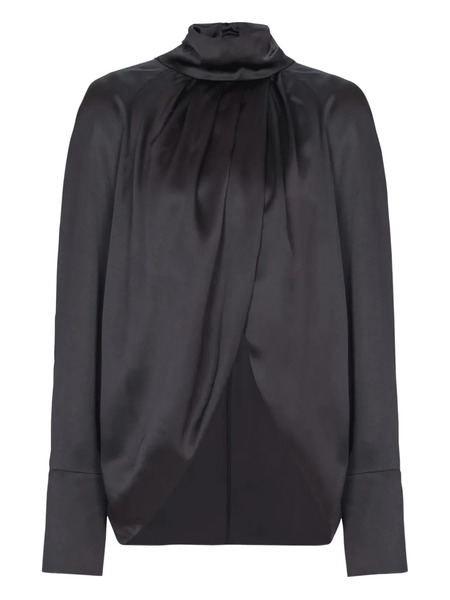  Balmain Draped Silk Blouse - Black 