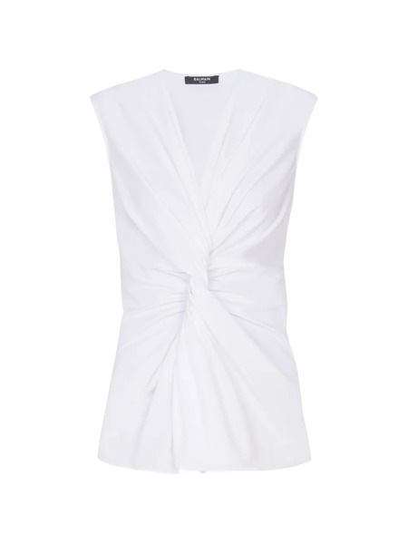  Balmain Draped V-neck Blouse - White 