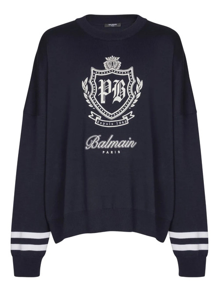  Balmain Emblem Striped Sweater - Blue 