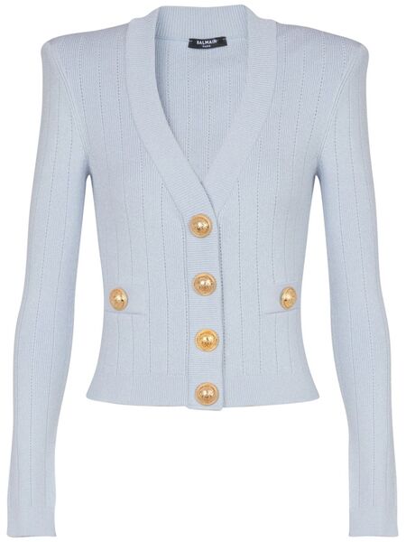  Balmain Engraved-button Cardigan - Blue 