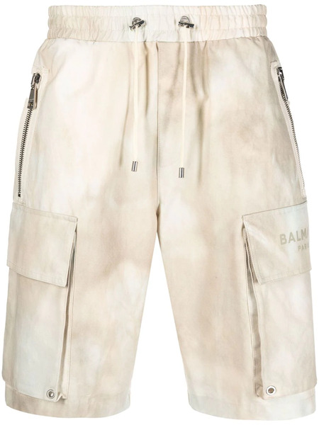  Balmain Faded-effect Cotton Cargo Shorts - Neutrals 