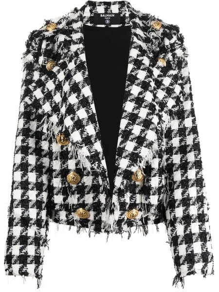  Balmain Frayed Tweed Jacket - Black 