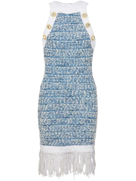  Balmain Fringed Tweed Minidress - Blue 