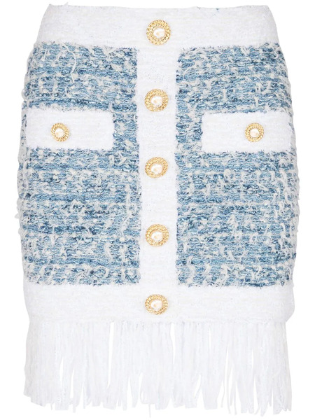  Balmain Fringed Tweed Miniskirt - Blue 