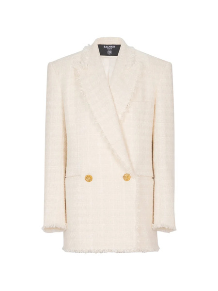  Balmain Fringed Two-button Tweed Jacket - Neutrals 
