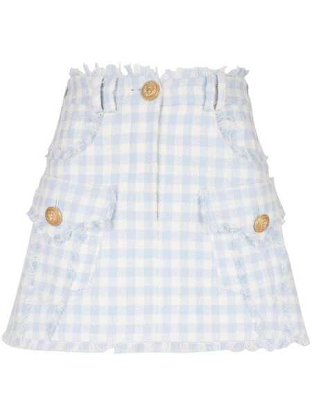  Balmain Gingham-pattern A-line Miniskirt - Blue 