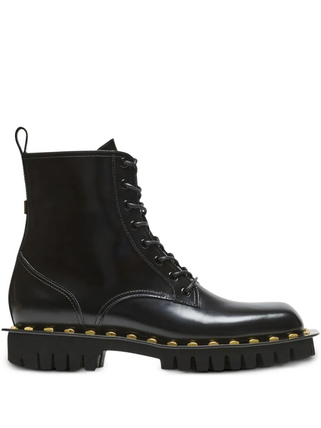  Balmain Glazed Leather Studded Boots - Black 