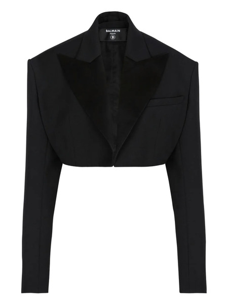  Balmain Grain-de-poudre Crop Jacket - Black 