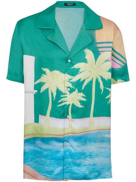  Balmain Graphic-print Satin Shirt - Green 