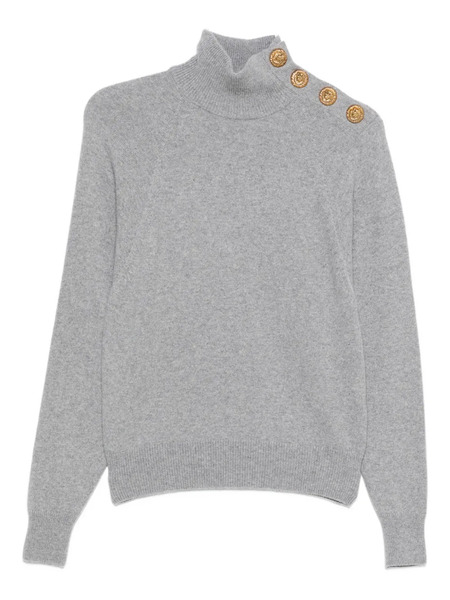  Balmain High-collar Button-detail Sweater - Grey 