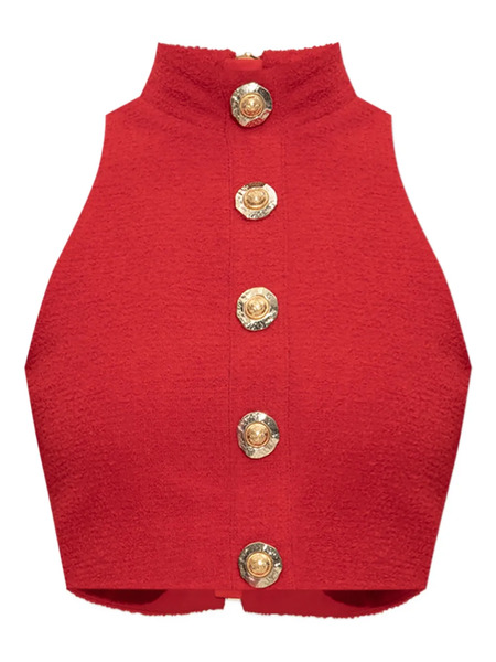  Balmain High-neck Button-detail Top - Red 