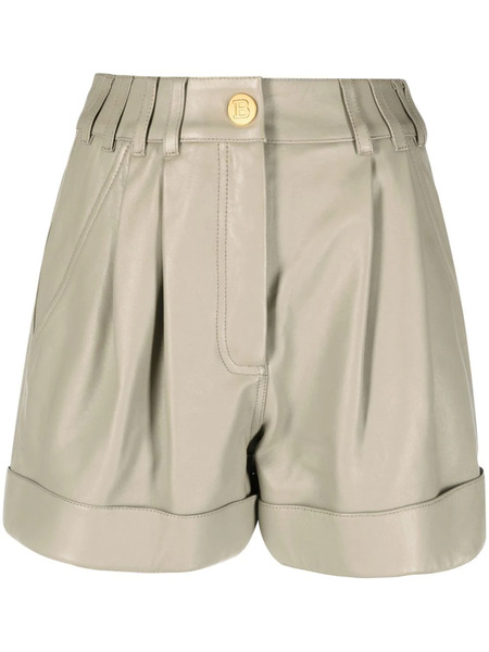  Balmain High-waisted Lambskin Shorts - Neutrals 