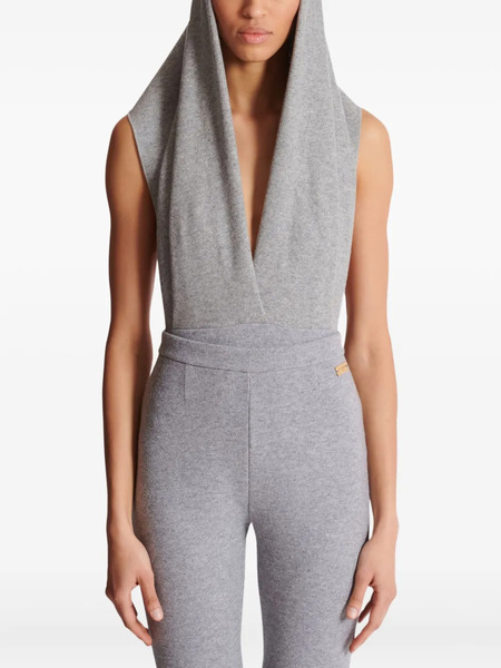  Balmain Hooded Draped Bodysuit - Grey 