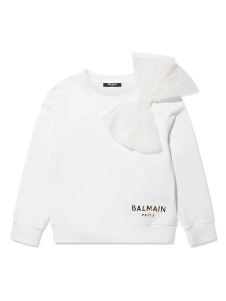  Balmain Kids Bow-embellished Cotton Sweatshirt - White 