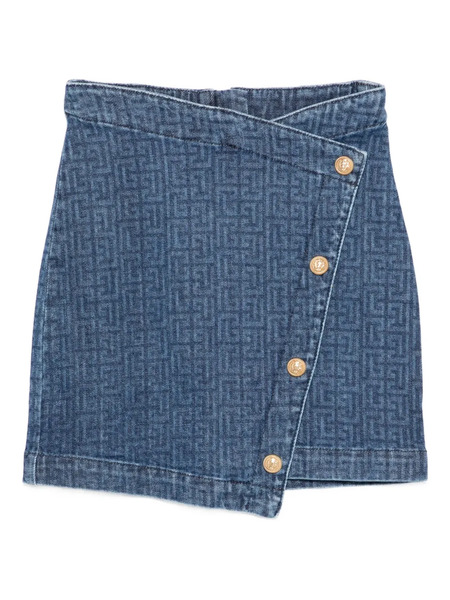  Balmain Kids Button-embellishment Pattern Skirt - Blue 
