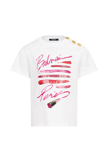  Balmain Kids Button Graphic Print Top - White 