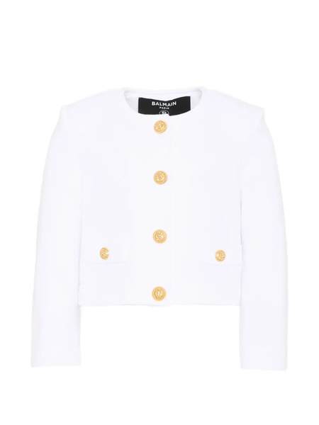  Balmain Kids Buttoned Cotton Jacket - White 