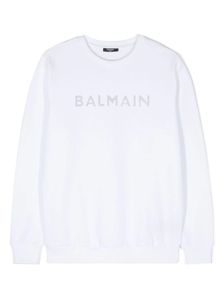  Balmain Kids Crystal-embellished Logo Sweatshirt - White 