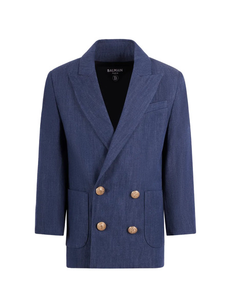  Balmain Kids Double-breasted Button Blazer - Blue 