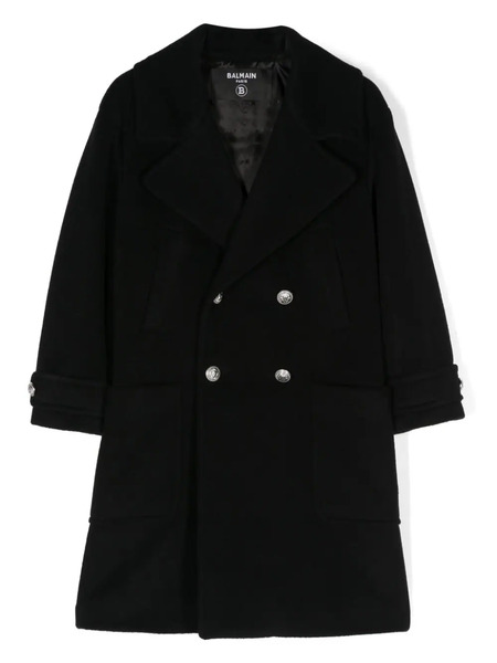  Balmain Kids Double-breasted Felted Coat - Black 