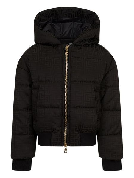  Balmain Kids Hooded Pattern Jacket - Black 