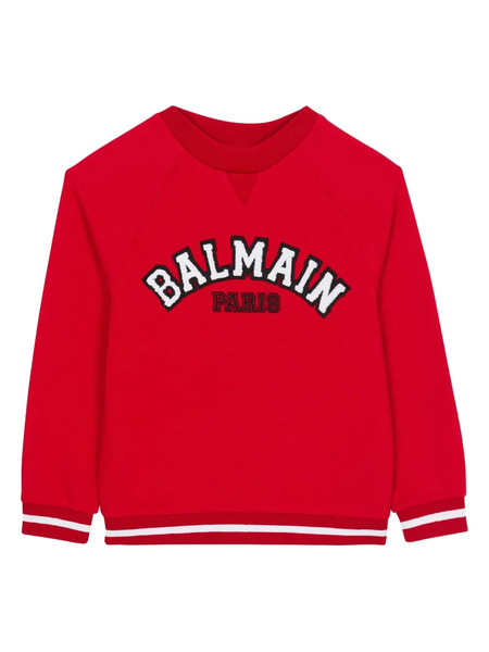  Balmain Kids Logo-appliqué Varsity Sweatshirt - Red 