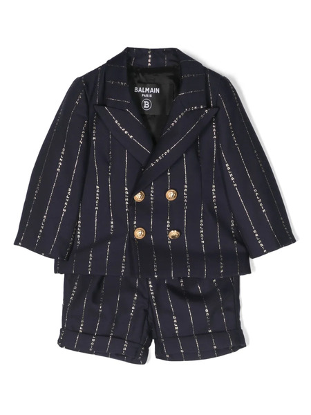  Balmain Kids Logo-jacquard Double-breasted Suit - Blue 